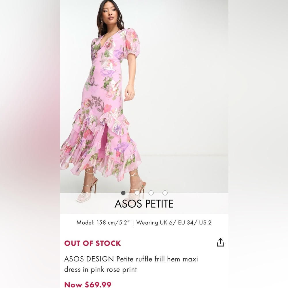 ASOS DESIGN Petite ruffle frill hem maxi dress in pink rose print